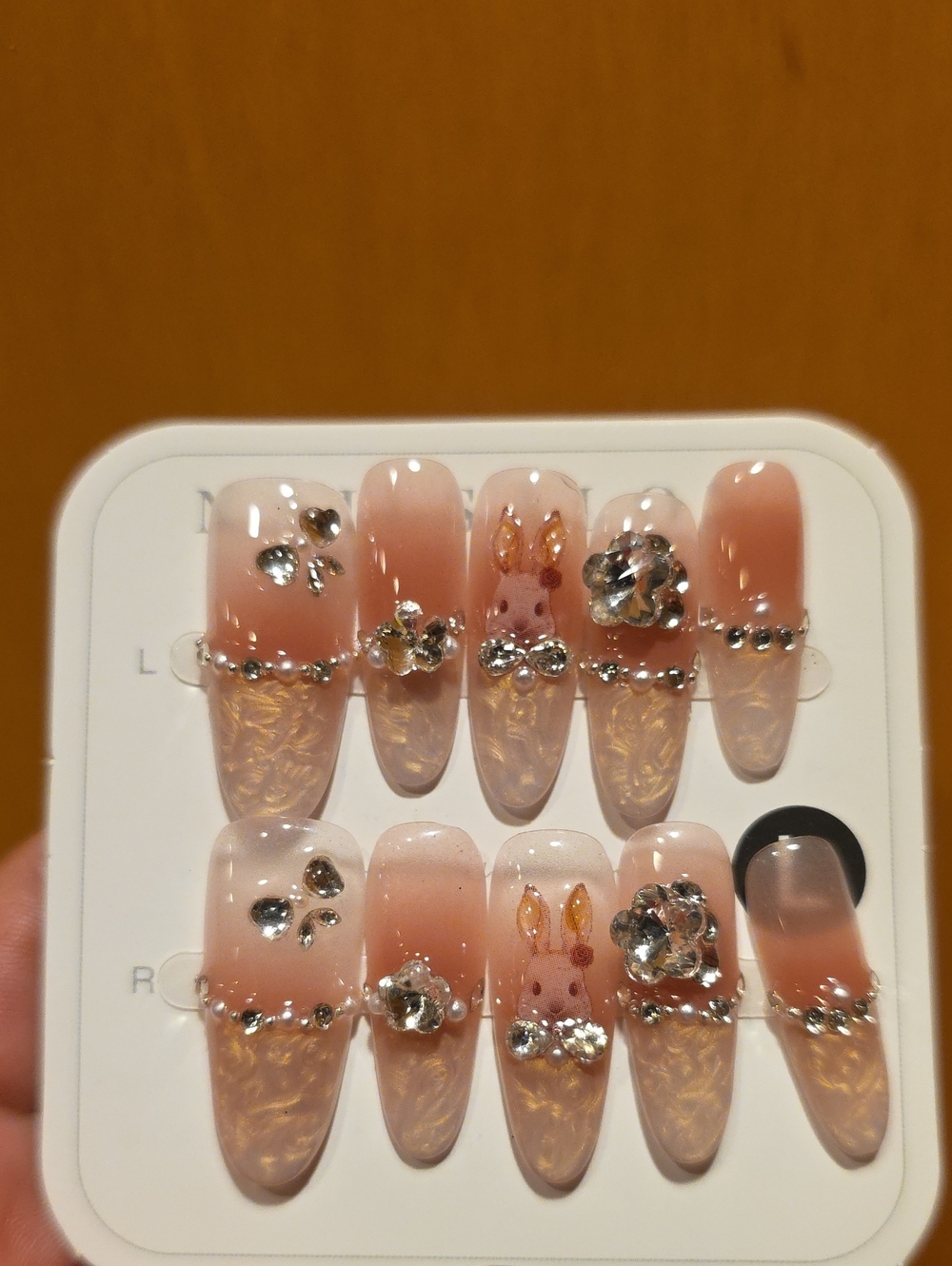 False Nail Set with Pink Ombre and Rhinestone Accents